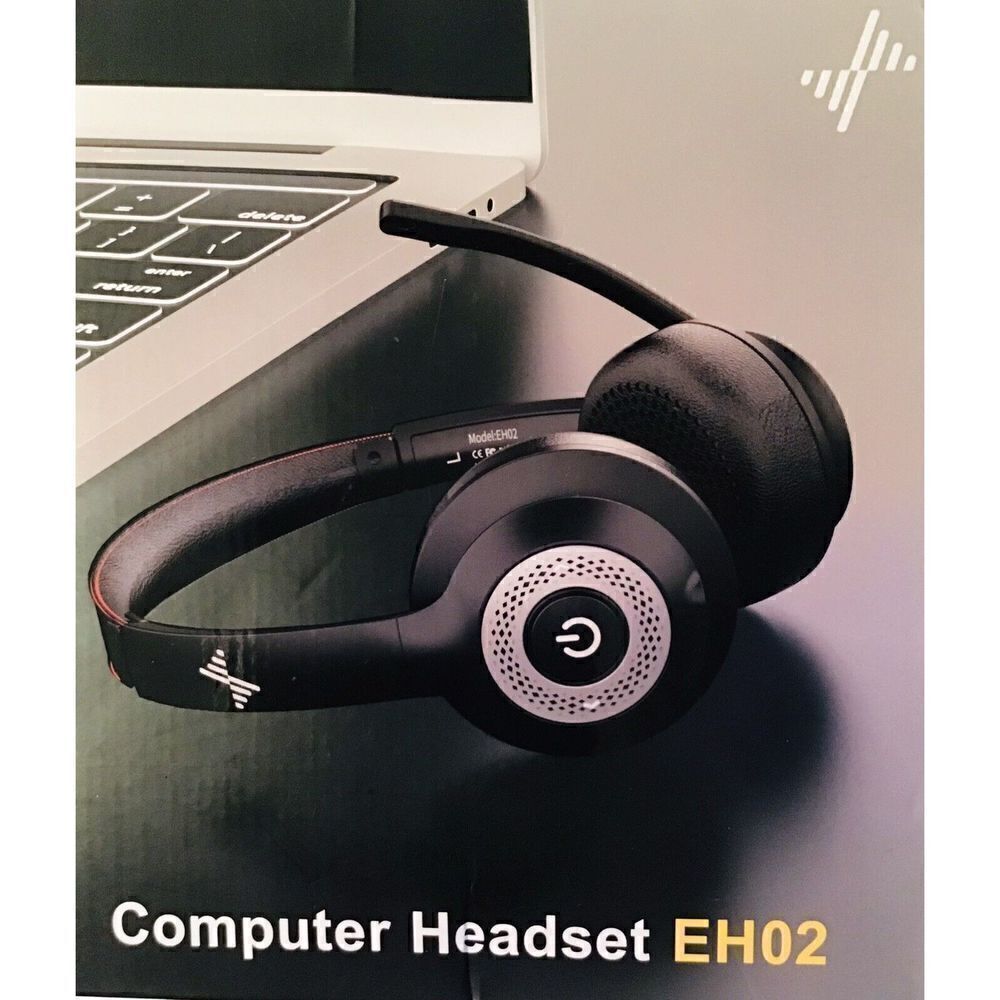 Computer Headset Bluetooth Wireless or Wired, EH02 Noise Cancelling